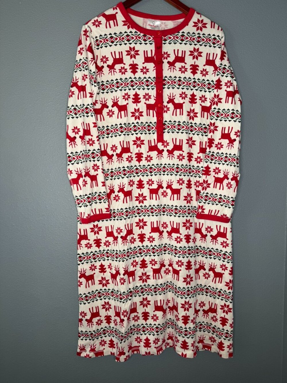 Hanna Andersson Christmas Nightgown L Reindeer Fair Isle Organic Cotton Pajamas